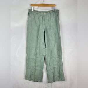 FLAX 100% Linen Wide Leg Pants Sage Green Size Small Oversized Pull On Lagenlook